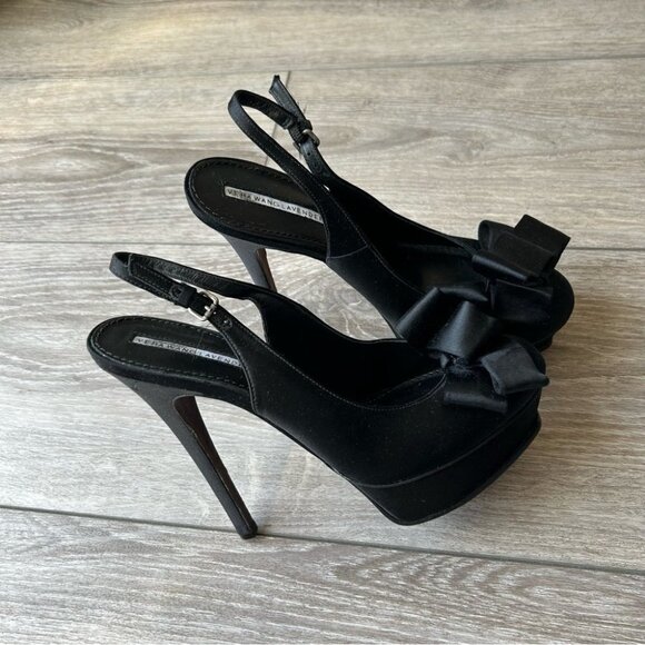 Vera Wang Lavender Black Satin Bows Platform Pump - Picture 2 of 16